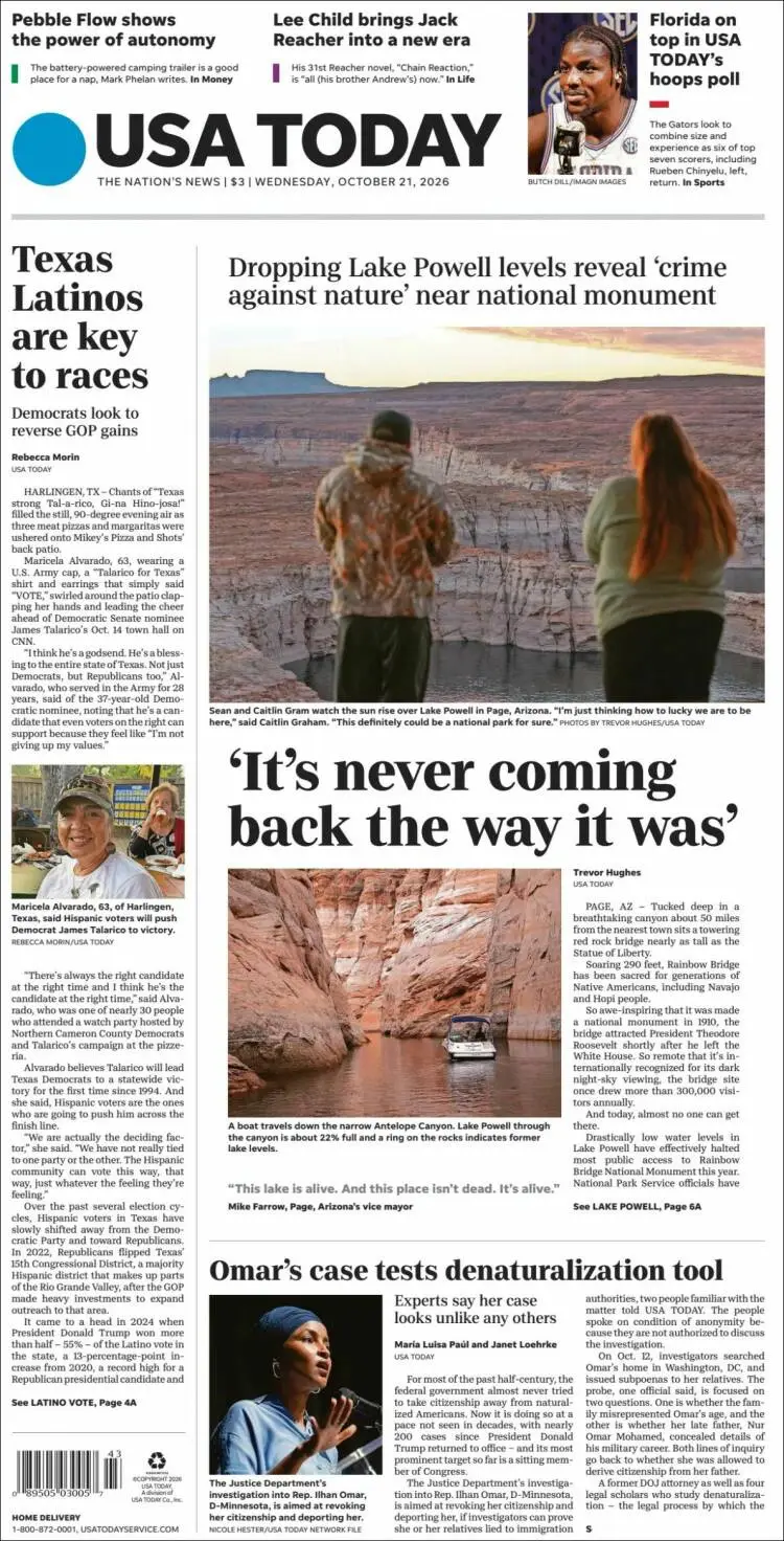 Prima-pagina-usa-today-edizione-di-oggi-2026-10-21